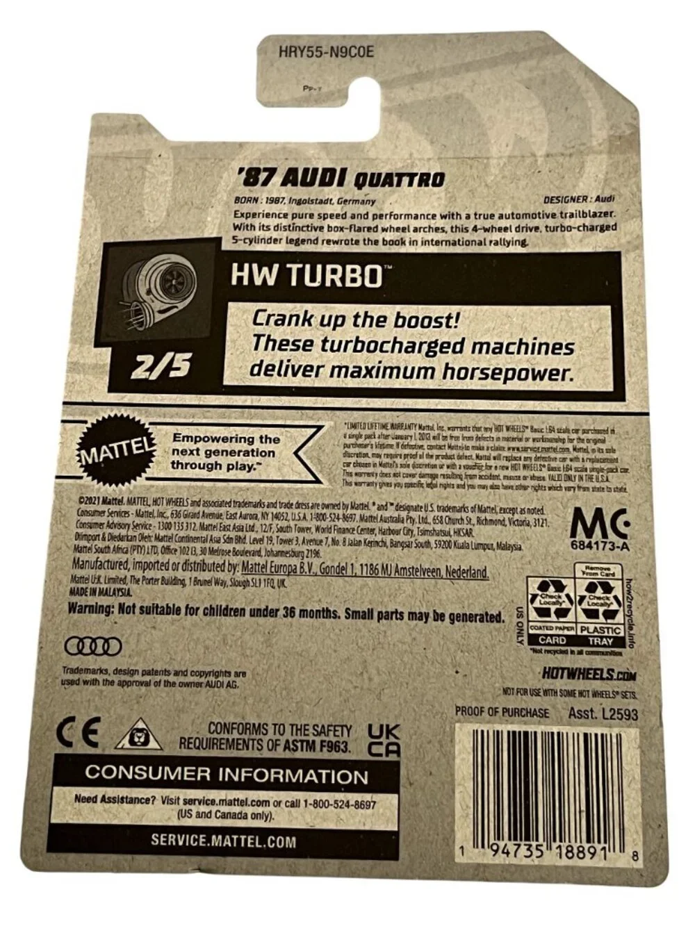 Hot Wheels '87 Audi Quattro HW Turbo 102/250 2/5 Red New for 2024 NOC